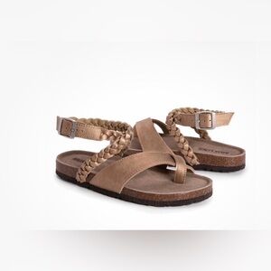 Muk Luks Braided Tan Ankle-Strap Sandals